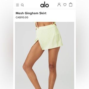 Alo Mesh Gingham Green Skirt